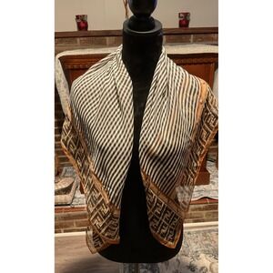 Fendi Silk Scarf 100% Silk Made in Italy Geometric Stripe Print Square
